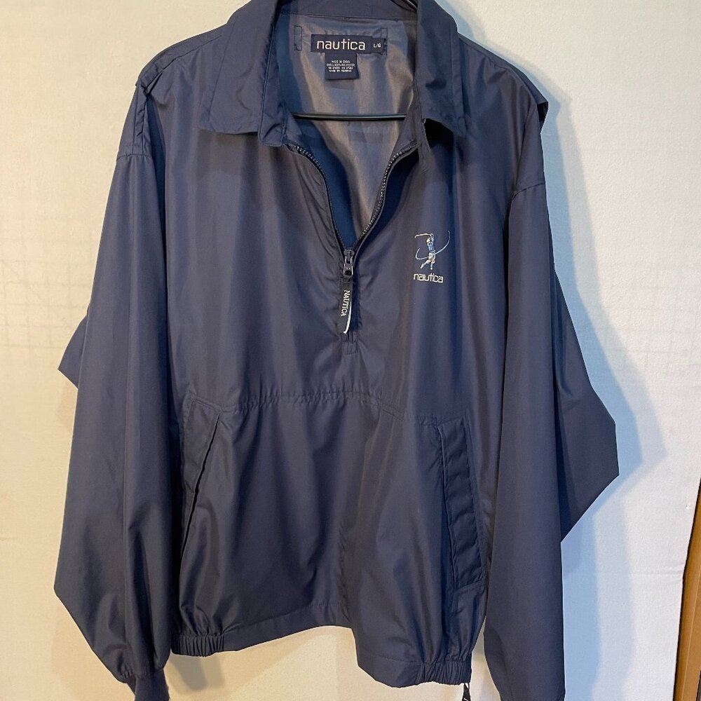 Vintage Nautica Navy Blue Golf Windbreaker Quarter zip front & side zip size LG